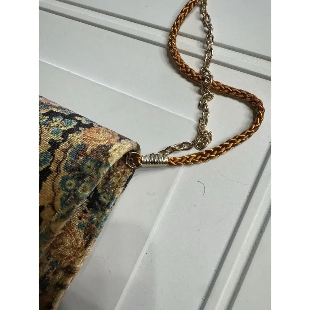Nina New York Velvet Floral Gold Blue Velvet Clutch Shoulder Bag Rope Chain - Picture 5 of 6